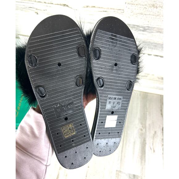 Lauren Lorraine Womens 10/11 Black Faux Fur Slip-On Slipper Slides Sadndal NEW - Picture 6 of 8